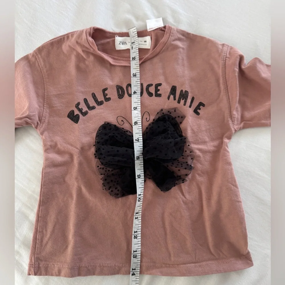 Zara Toddler Girls Long Sleeve Dotted Mesh Butterfly Appliqué Shirt Size 3